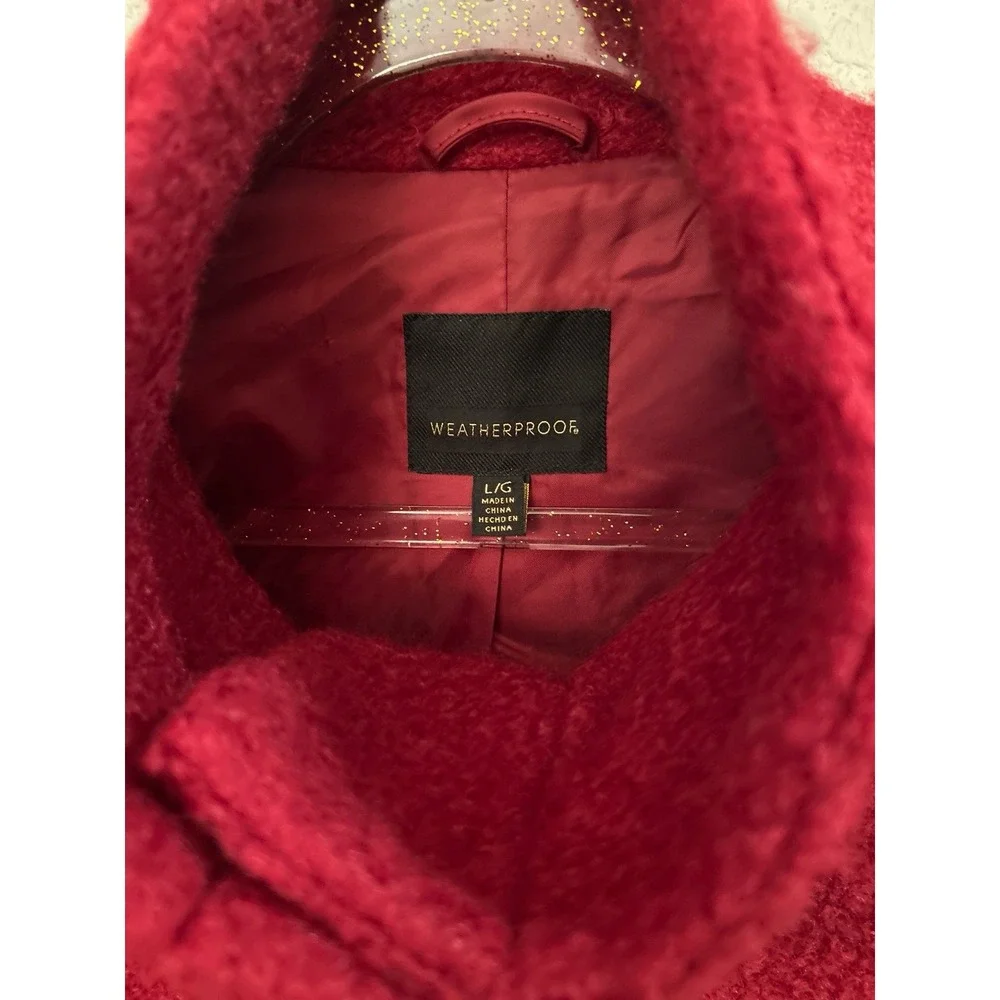 Weatherproof red BUTTON FRONT BOUCLE TOPPER WITH KNIT SLEEVES size Large